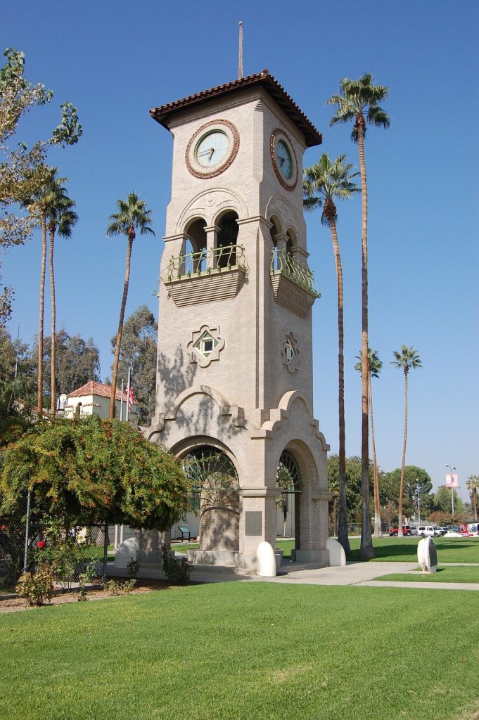 bakersfield, california, clock tower, architecture, colorful, sky, clouds, trees, building, structure, scenic, palms, palm trees, nature, outside, landmark, bakersfield, bakersfield, bakersfield, bakersfield, bakersfield